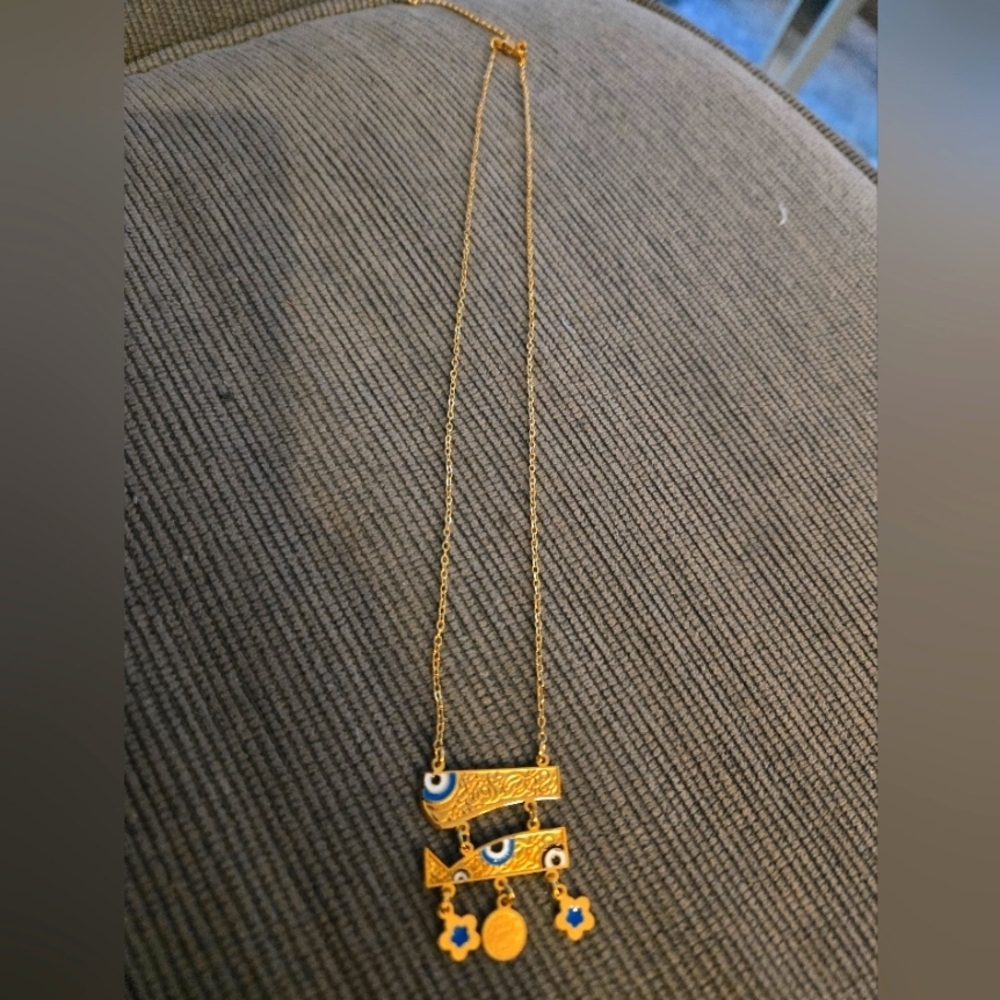 Stainless Steel Gold Evil Eye Pendant Necklace